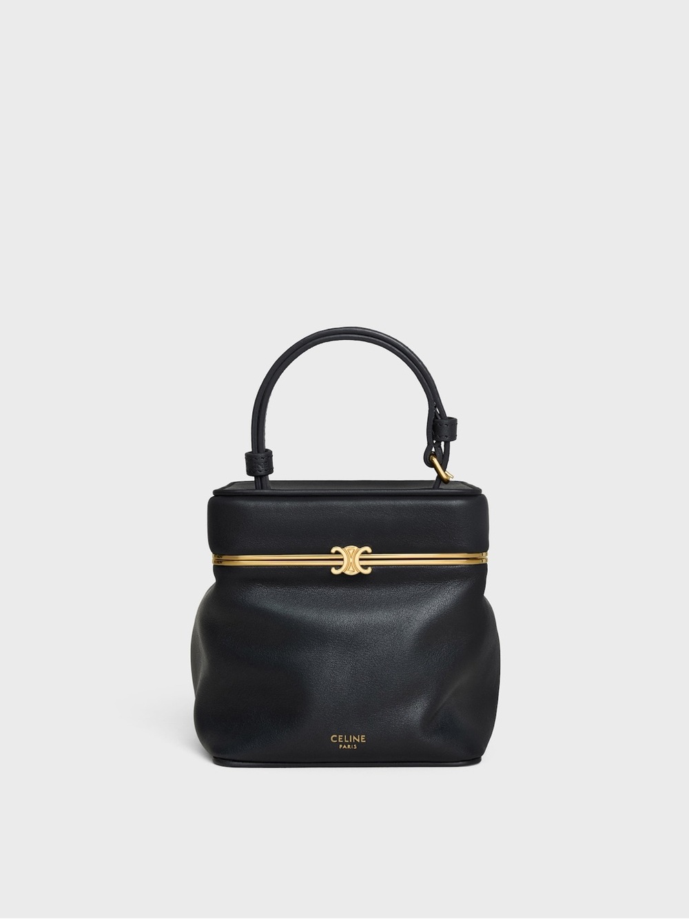 Celine Cube Black Leather Mini Vanity Bag with Gold-Tone Trim